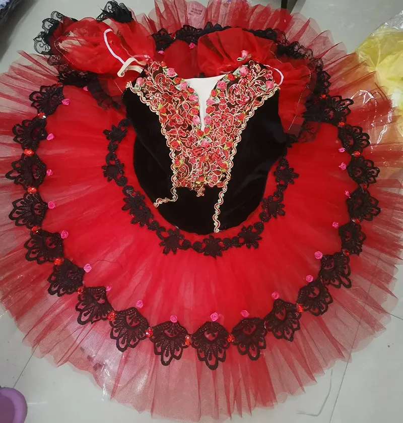 Professional Ballet Tutu Red Paquita Ballet Pancake Swan Lake Tutu Ballerina Costumes Dancing Costume Figure Skating Dress Girls