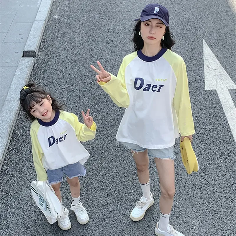 

Mother And Daughter t-Shirt Fashion Women Long Sleeve Tees Mom Baby Girls Matching Clothes 2023 Spring Children's Clothing Tops