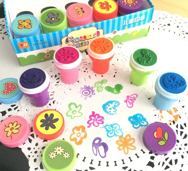 10 Pieces/box Children's Toy Stamp Cartoon Marine Animal Dinosaur Stamp DIY Painting Notebook Decoration Gift self ink stamps