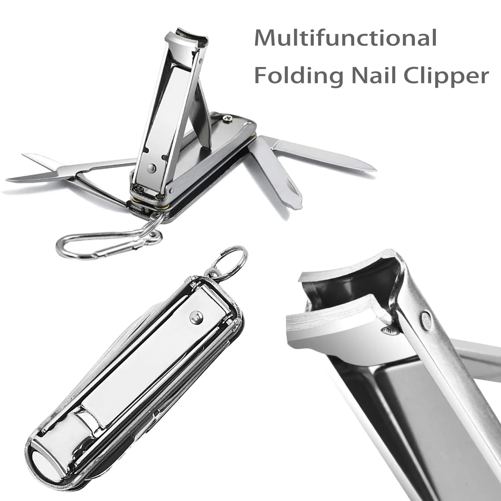 

5 In1 Multi Nail Clippers, Mini Foldable Portable Nail Cutter with Key Chain, Nose Hair Scissors, Nail Files