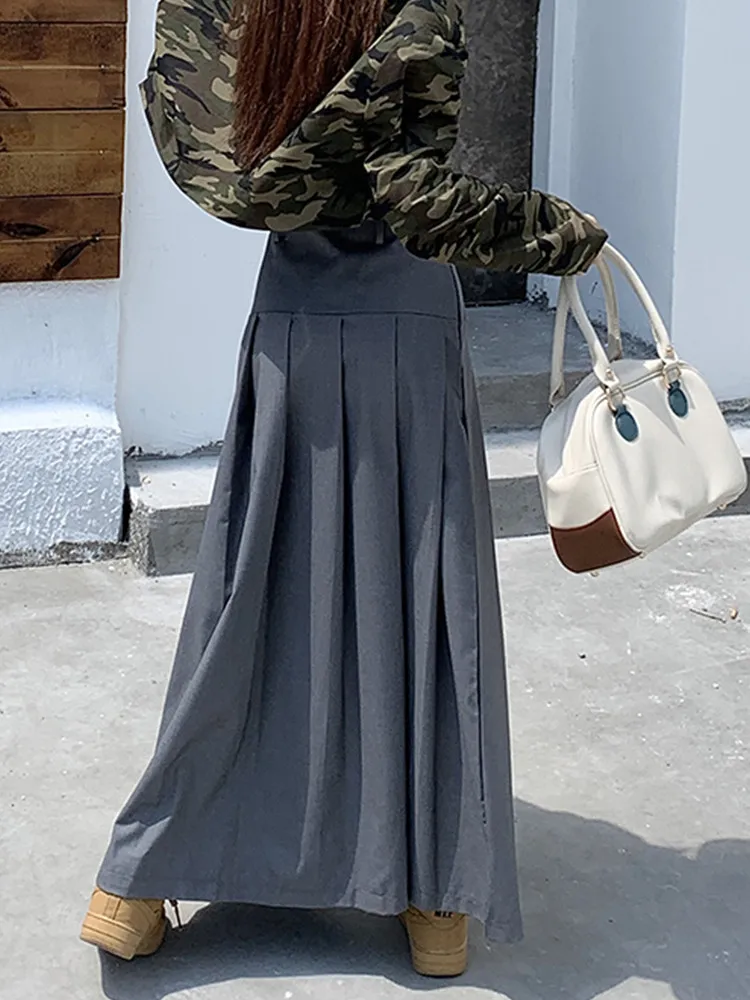 Qiukichonson Grey Midi Long Skirts Womens Trousers Skirt 2022