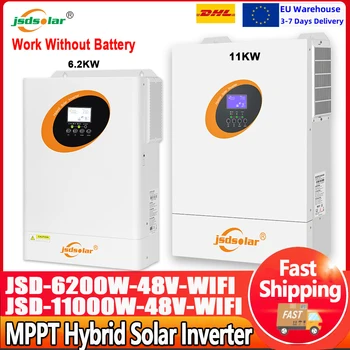 11KW 6.2KW Hybrid Solar Inverter 48V 230V On Grid Off Grid Pure Sine Wave Built-in 160A/120A MPPT Solar Charge Controllers