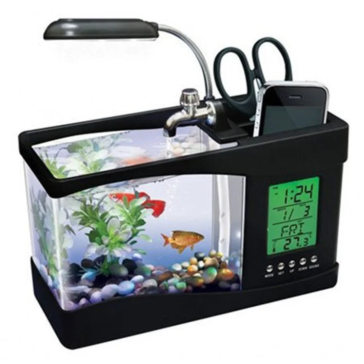EBlife New Technology for Lighting Aquariums LED Ecological Aquarium with UV Light Fengshui Geomantic Ecological Fish Tank for Desk Office Table Living Room Bedroom Home Decor 