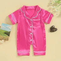 Pudcoco Newborn Baby Boy Girls Satin Silk Pajamas Rompers Button Down Short Sleeve Solid Pjs Jumpsuit Infant  Sleepwears 0-24M 5