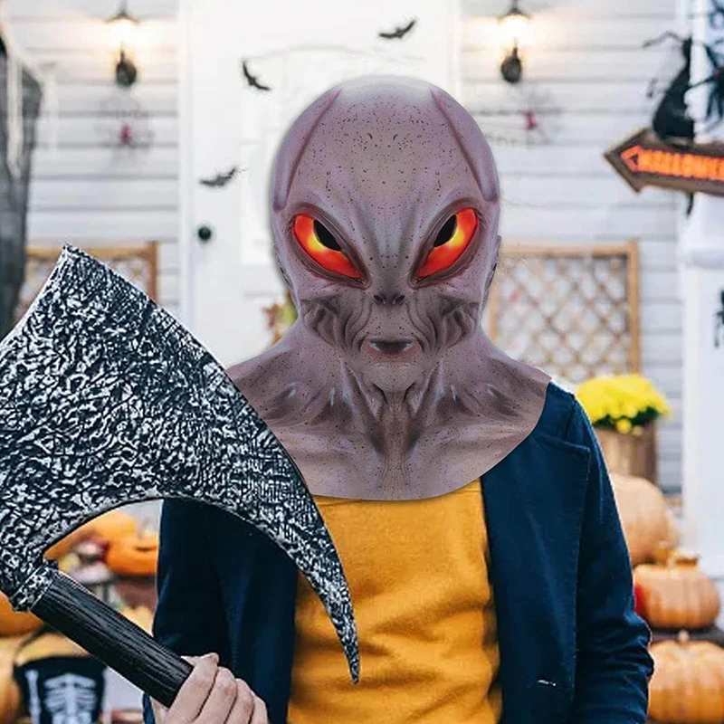Alien-Maske, gruselige Latexmaske, Ganzkopfmaske für Halloween, Cosplay, Kostümparty, Requisite für Erwachsene, Männer, Frauen – Detail 8
