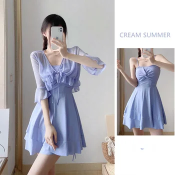 Women's High-End Bikini Tee-Piece Set Skirt Sle Faionable Thermal Swimming Suit Meat Covering Slimming Hot Spring Swimwear 1