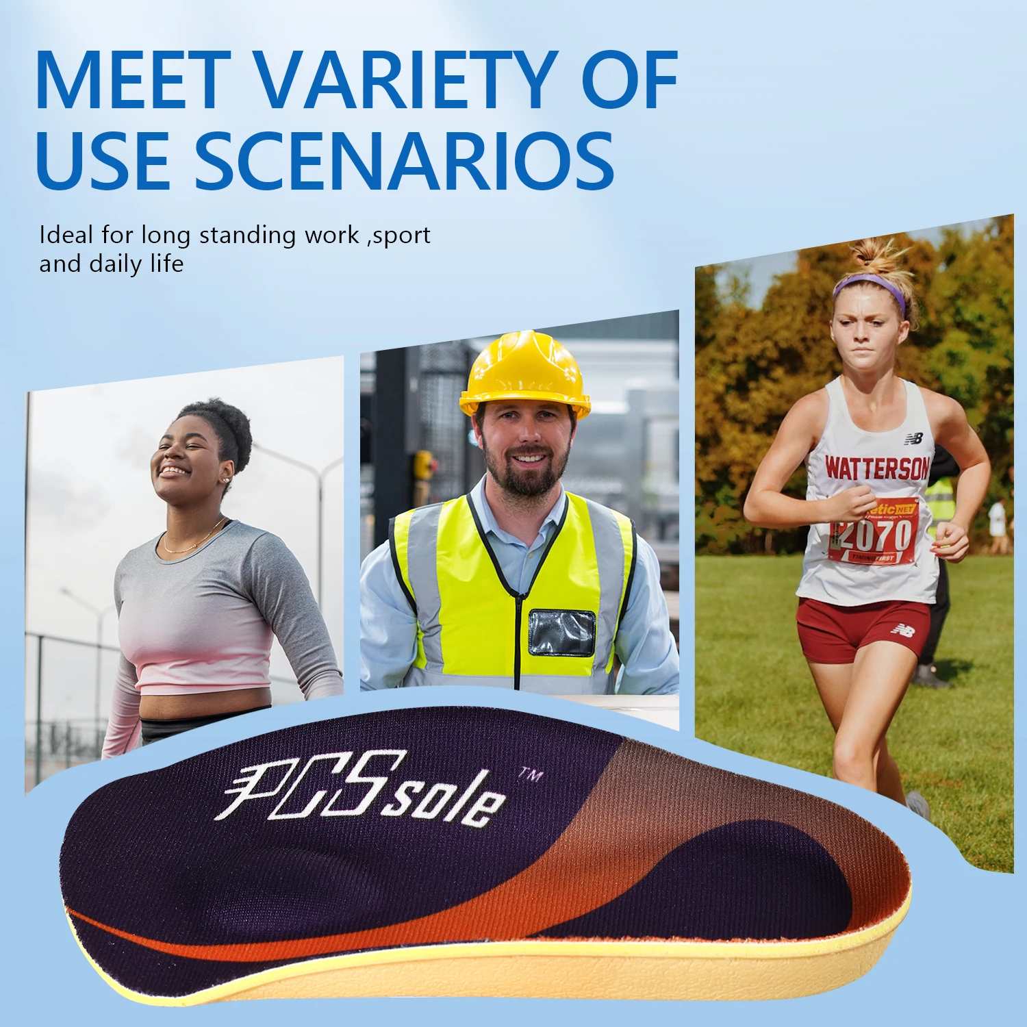 PCSsole 3/4 Length Orthotic Shoe Inserts for Flat Feet ,Plantar Fasciitis, Heel Spur ,Heel Pain,Arch Support Memory Foam Insoles