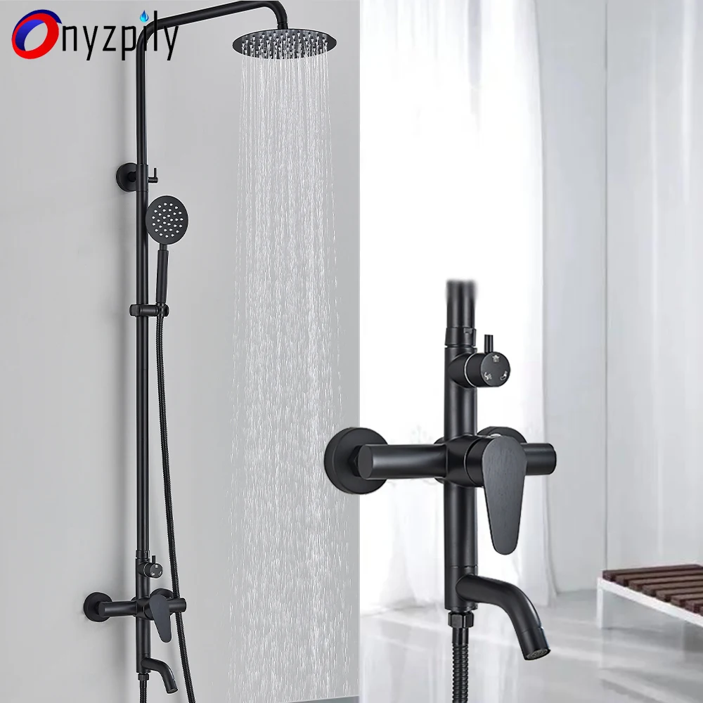 Mattschwarzes Regenduscharmatur-Set, Einhand-Badewanne Und Dusche, Edelstahl-Badewannen-Wasserhahn-Wasserhahnsystem