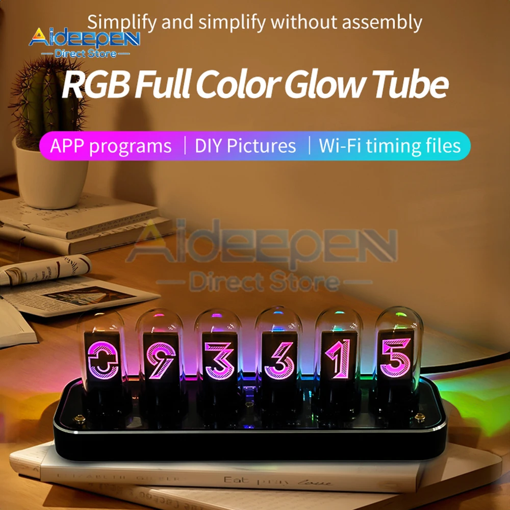 

DC 5V RGB Nixie Tube Clock Kit Digital Calendar Stopwatch 6 Bit LCD Time Photo Display Creative Desk Decoration Gifts Type-c