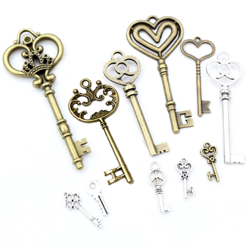 Vintage Bronze and Antique Silver Plated Key Charms