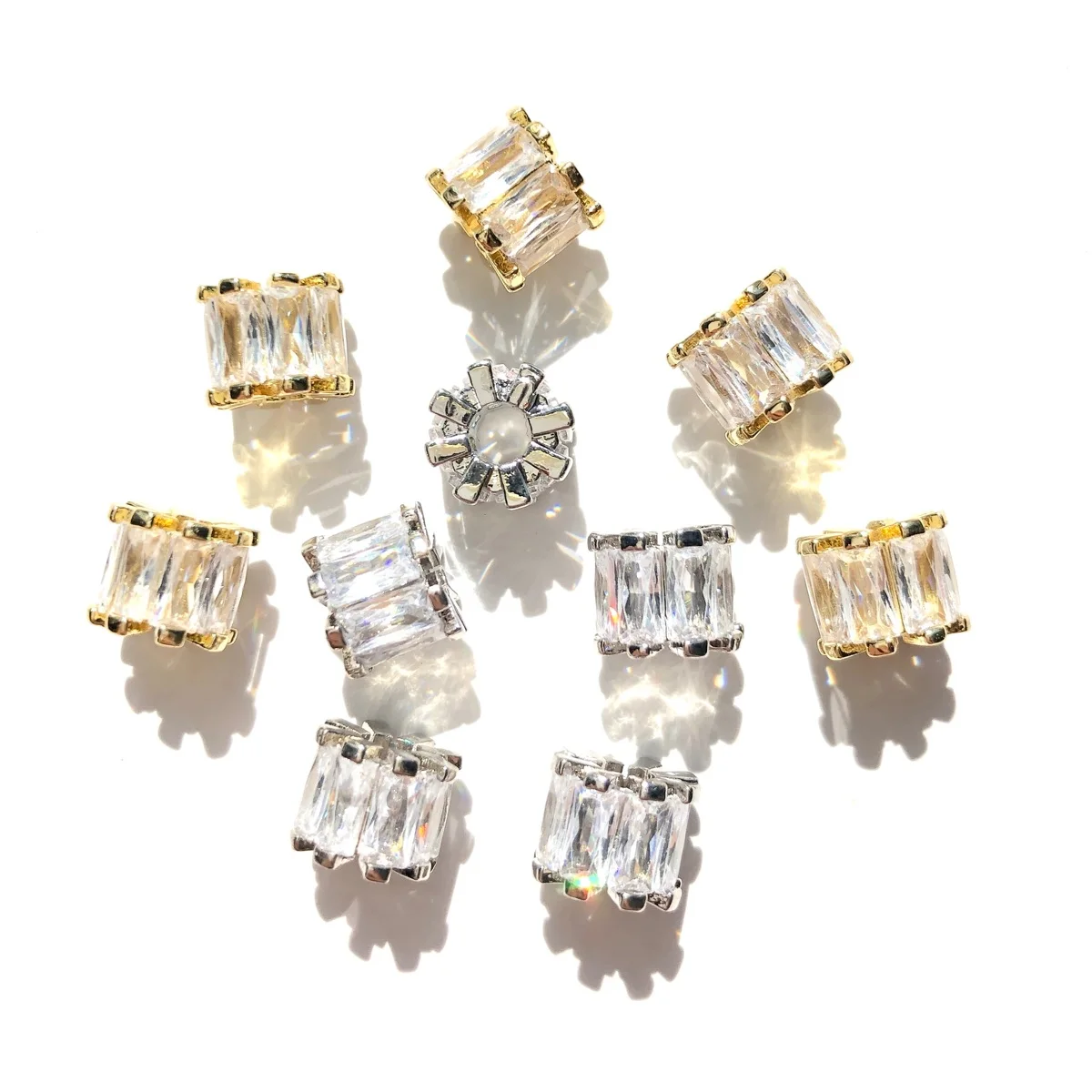20pcs Rectangle Zirconia Pave Wheel Rondelle Spacers Beads for Women Bracelet Necklaces Waist Jewelry Making Finding Wholesale