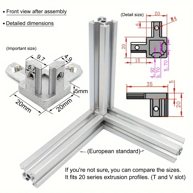 8Pcs Aluminum Profile 90 Degree Corner Bracket, T-slot Interior Connector Joint with Screws Wrench for 2020 Extrusion Frame image 5