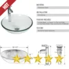 16.5" Bathroom Vessel Sink Clear Round Tempered Glass Basin Countertop Bowl Sink , W/Chrome Faucet Pop Up Drain 3