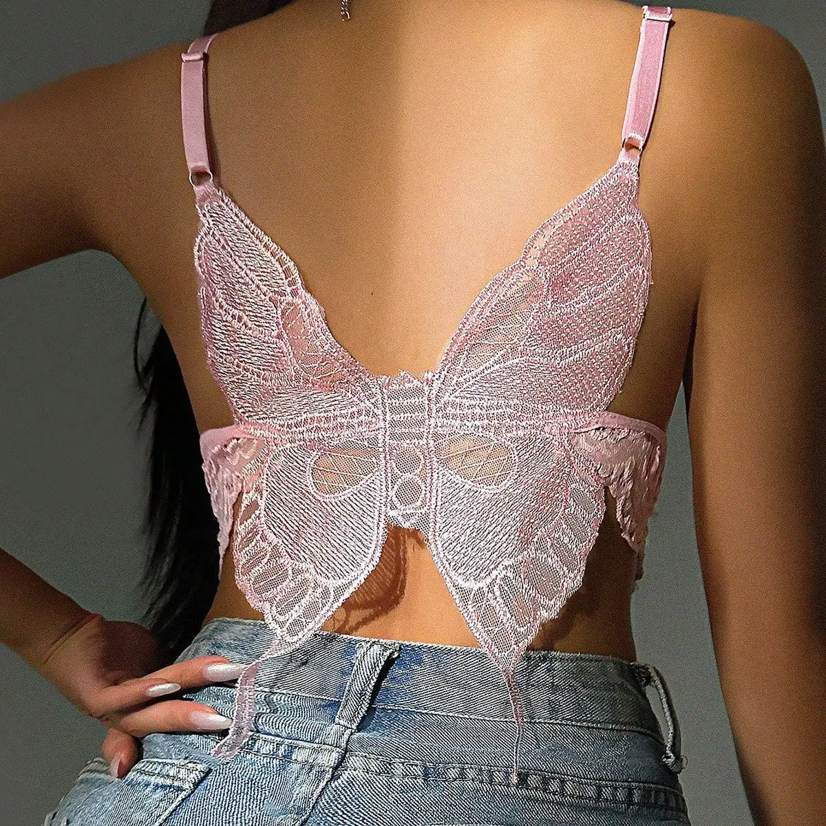 

Sexy Bra Set V-neck Lace Lace Butterfly Suspender Vest Strapless Style Slim Fit Underwear For Women Lingerie Bra Senxual Thong