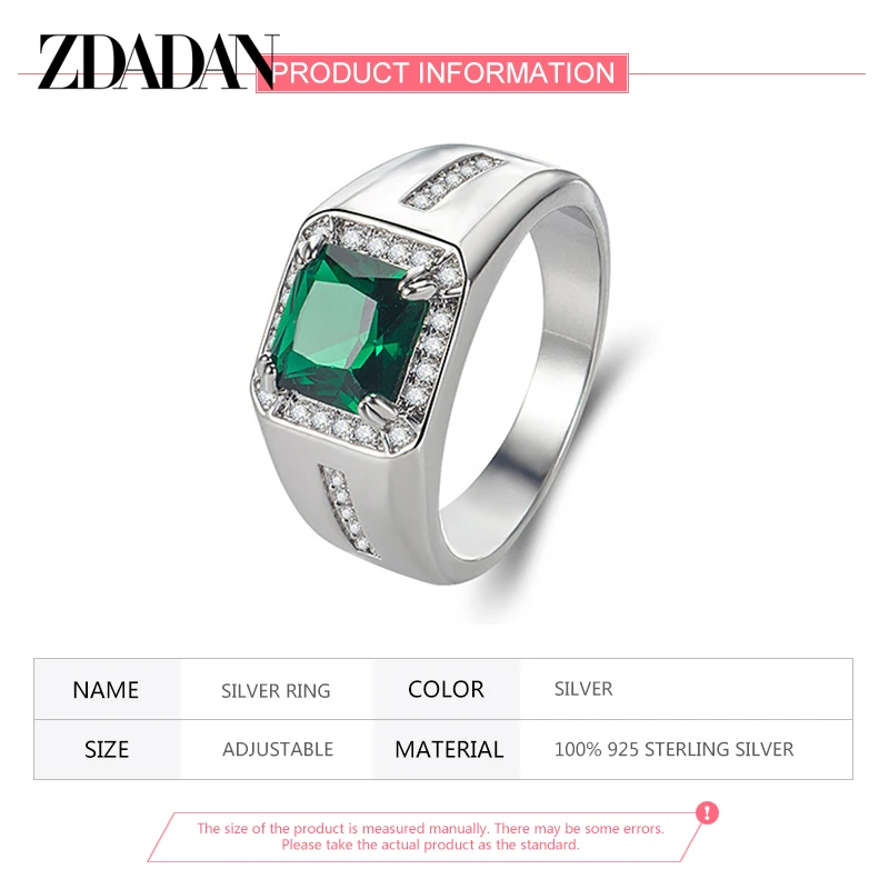 ZDADAN  블루 그린 크리스탈 조절 반지 여성을위한 남성 패션 파티 보석 선물