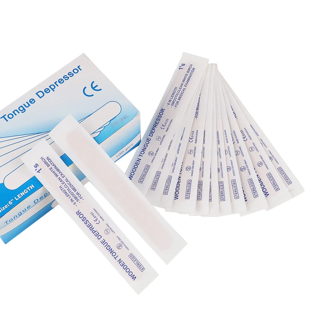 Disposable Wooden Tongue Depressor for Tattoo, Waxing Stick, Individual Pack Removal, Tongue Beauty Tool, 10/30/50/100/200Pcs 6