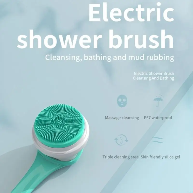 Electric Bath Brush Long Handle Waterproof Body Cleansing Brush Massage Home Shower Cleaning ABS Material N58D