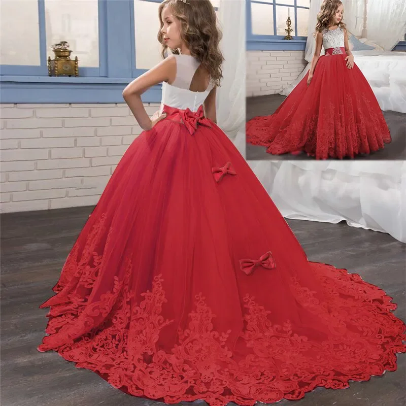 Girls Christmas Wedding Party Long Dress Princess Costume