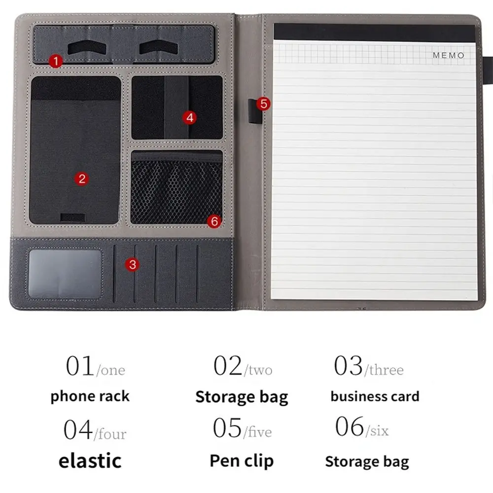 Contract File Folder A4 Leather Document Bag Office Padfolio for Conference Negotiations