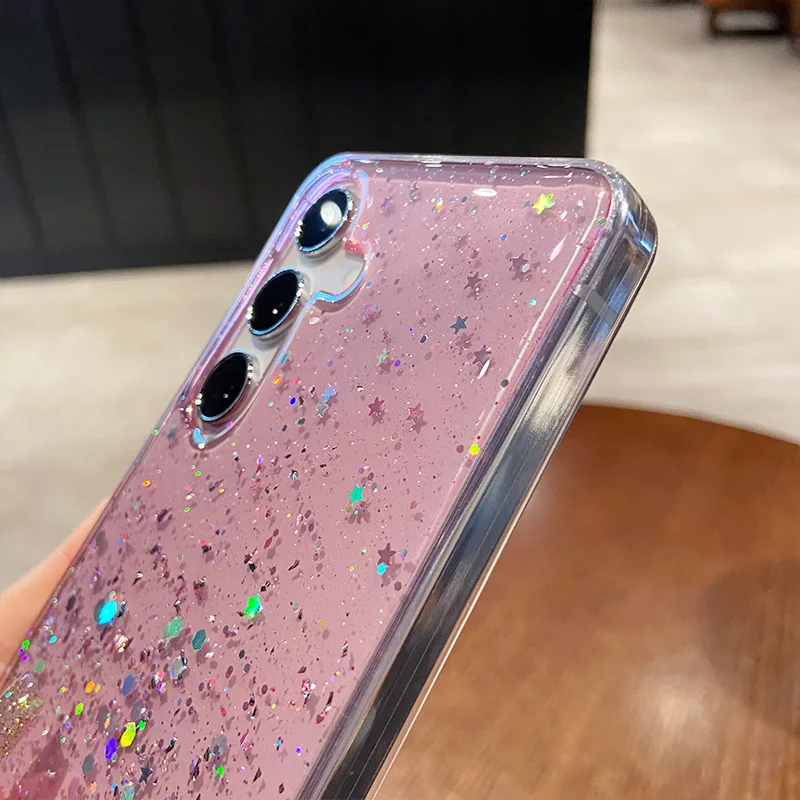 Transparent Glitter Star Sequin Epoxy Soft Phone Case