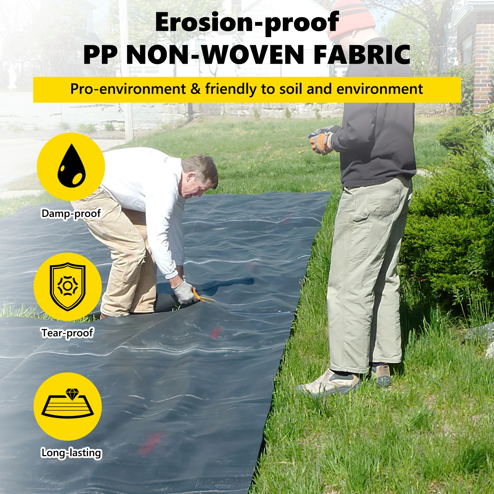 Geotextile Landscape, Heavy Duty Garden Non-Woven Weed Barrier Cloth, Pp Drainage 350N Tensile Strength & 440N Load Capacity