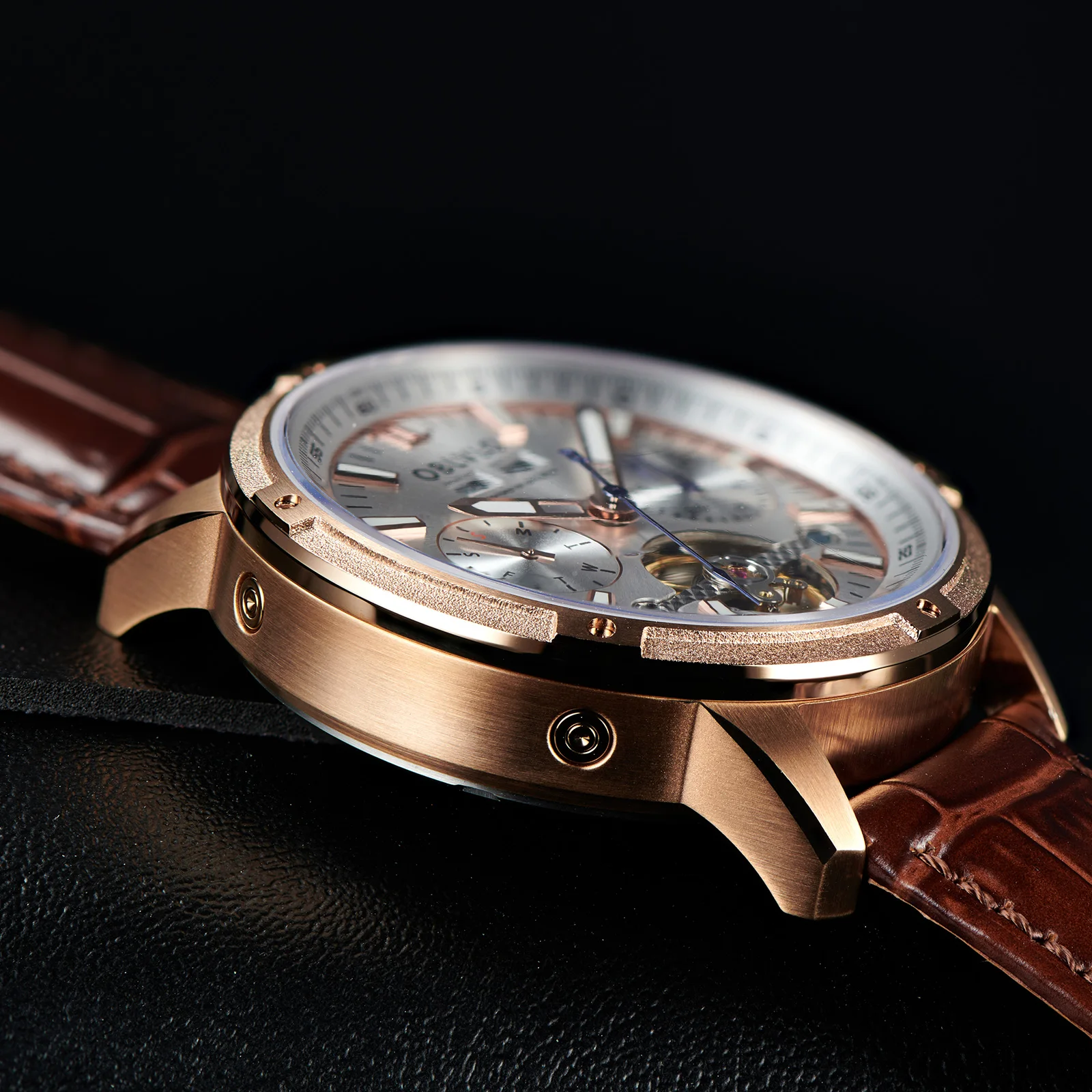 OBLVLO di lusso in oro rosa automatico meccanico orologio Tourbillon orologi per gli uomini Super luminoso orologi della cinghia della vigilanza impermeabile CM-T  1511
