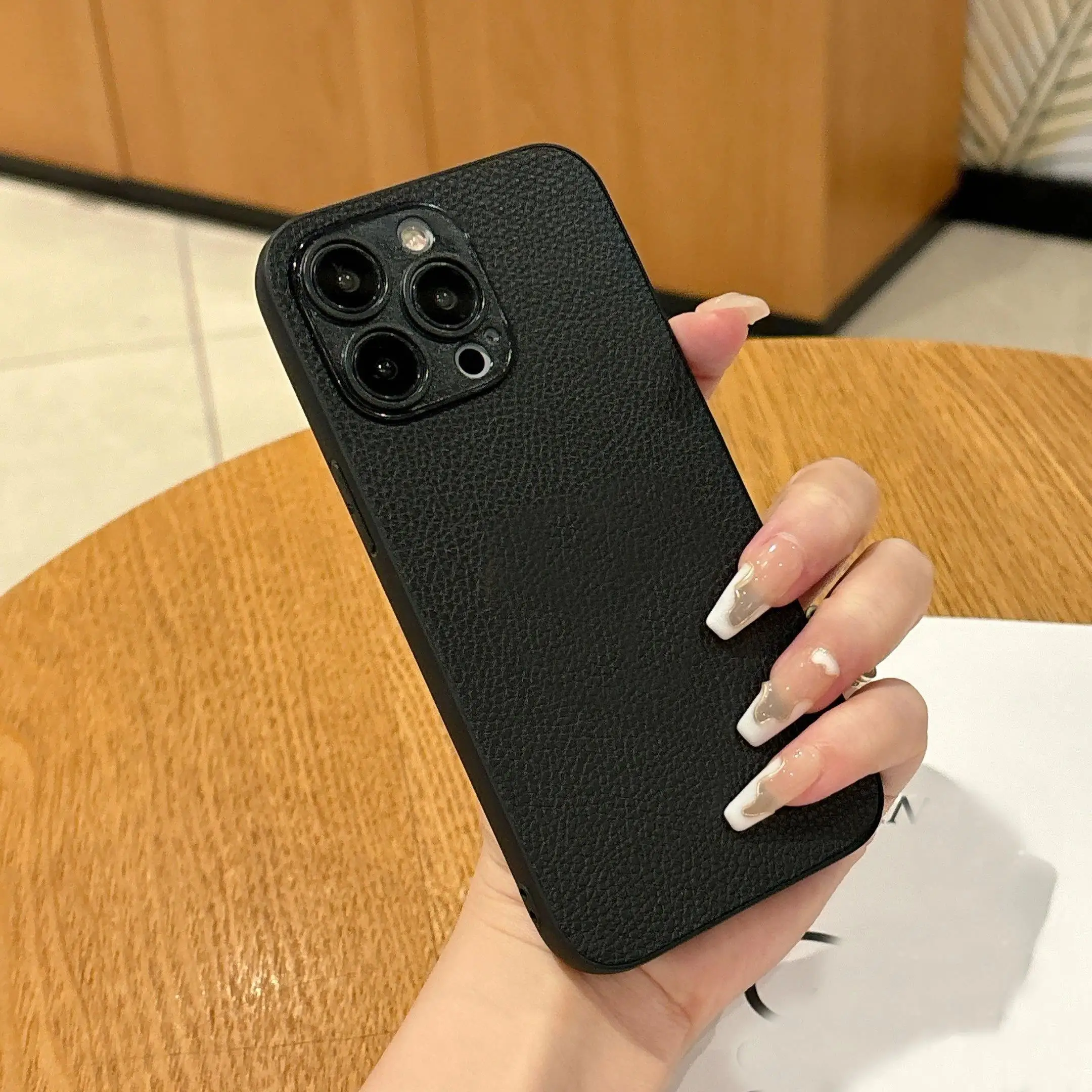 Elegant Lychee Pattern Leather Soft Phone Case - Shockproof and Anti-drop Design