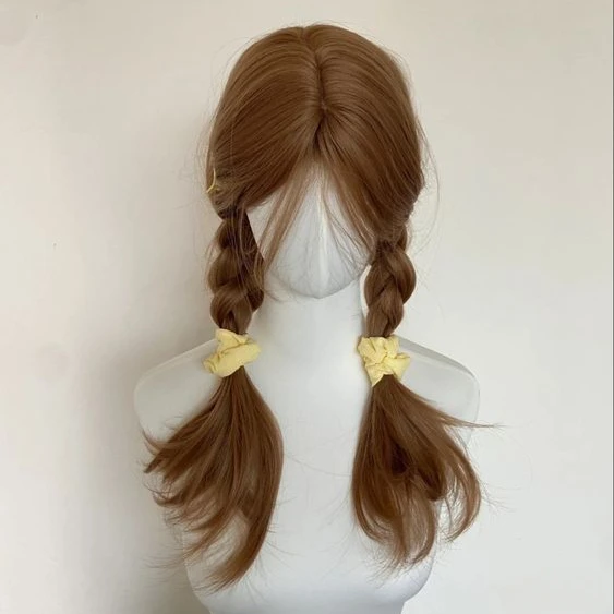 Light Brown Wig Female Headband Body Honey Brown Wavy Rose Hair Net Models in French Bangs High Level Simulation Hair Wig 가발