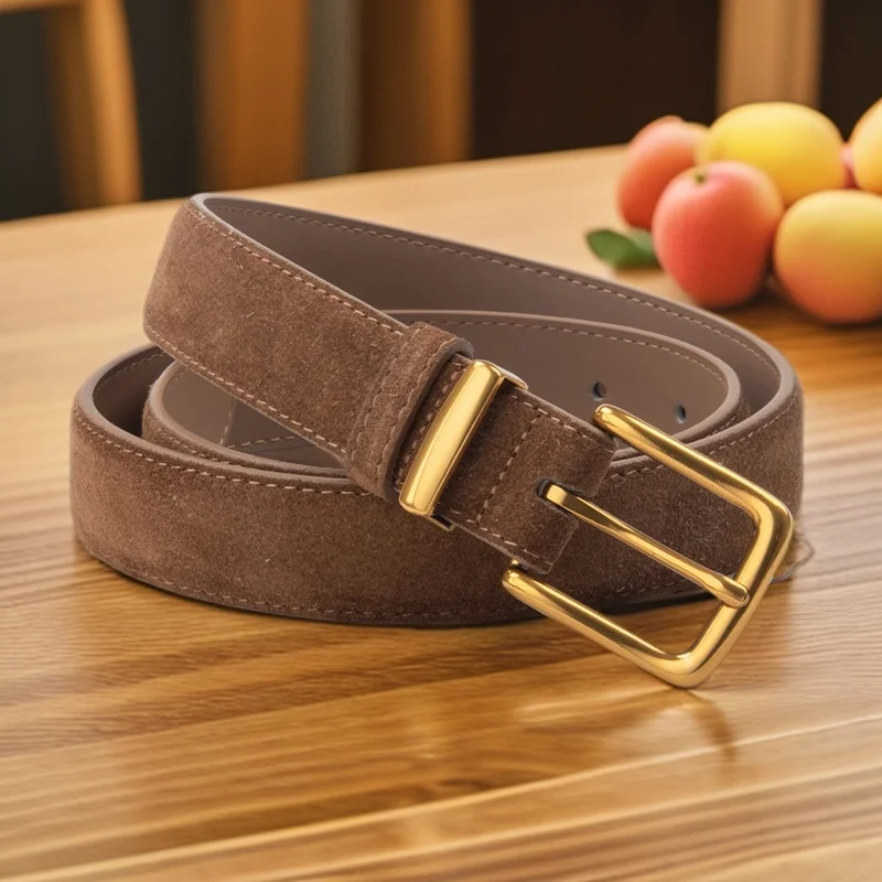 Amerikanischer Stil Herbst und Winter Wildleder Persönlichkeit quadratische Schnalle trendiger breiter Gürtel, modische und vielseitige Damen-Retro-Hose