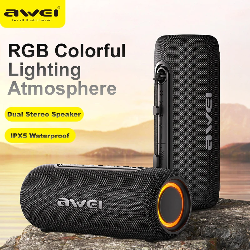 Awei KA8 Bluetooth TWS Speaker Dual Speaker Stereo LED Flashing Outdoor Waterproof Speakers 2000mAh Subwoofer With.jpg