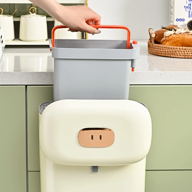 하이 퀄리티 PP 소재 벽걸이 쓰레기통, 주방, 욕실, 거실에 적합, 크림 색상, 9L, 7L