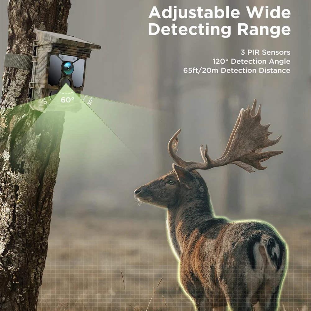 Solar Trail Camera 24MP 1080P Solar Power Hunting Camera Infrared Night Vision Wildlife Observation Video Photo Recorder