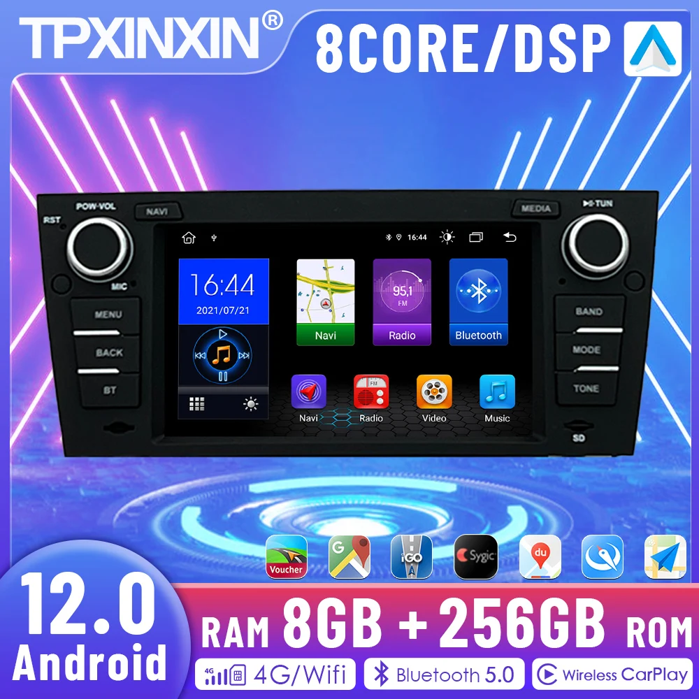 2 Din 7 Pollici Autoradio Lettore Video Multimediale Per Bmw E90 Gps Navi Stereo 4G Rds Dsp Carplay Android 12.08Gb + 128Gb