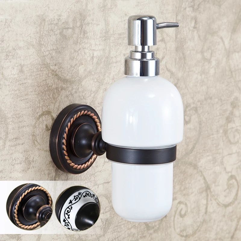 

Antique Brushed Liquid Soap Dispenser Ceramic Bottle European Brass Black Of Hand Wall Mount Bathroom Accessories B8