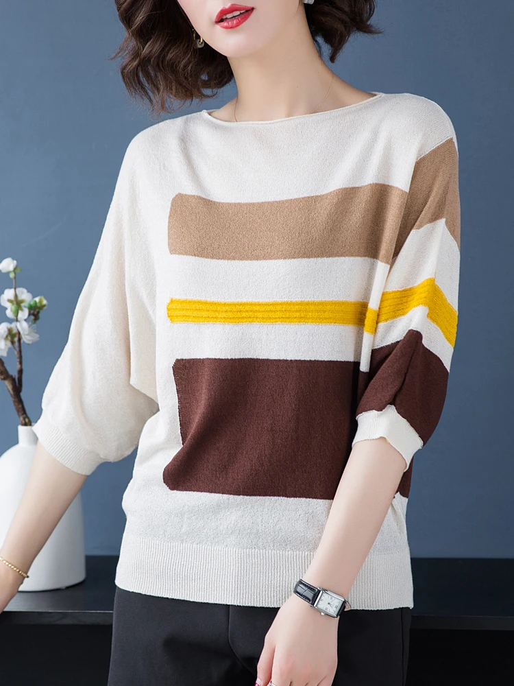 

Geometry Sweater Tops Spring Summer Korean Fashion Women Clothing Half Sleeve Pullover Pull Femme Women's Sweaters