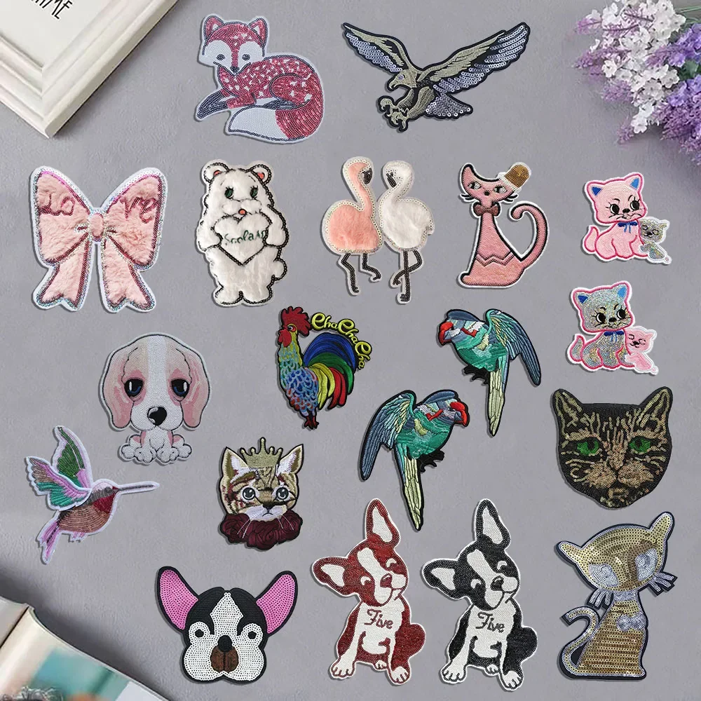 

Wholesale sales of 50 pieces Sequin embroidery animal pattern Hot melt adhesive ironing patch DIY Stitchable decorate clothes