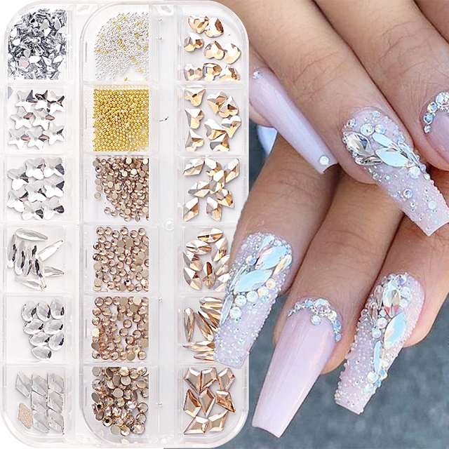 Rhinestone Nail Art Decoration 3D AB Color Crystal Glitter Gem Diamond  Multi-Size Manicure Strass DIY Nails Accessory Tools