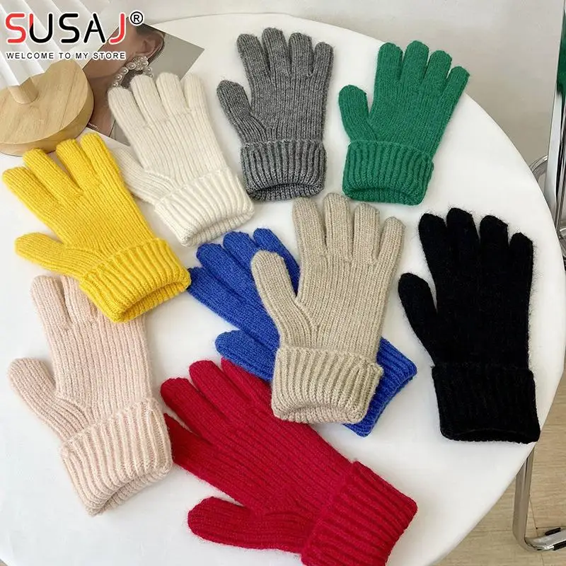 

Winter Warm Knitted Gloves Full Finger Gloves Touch Phone Woolen Touch Screen Skiing Gloves Mittens Unisex Riding Work Gloves