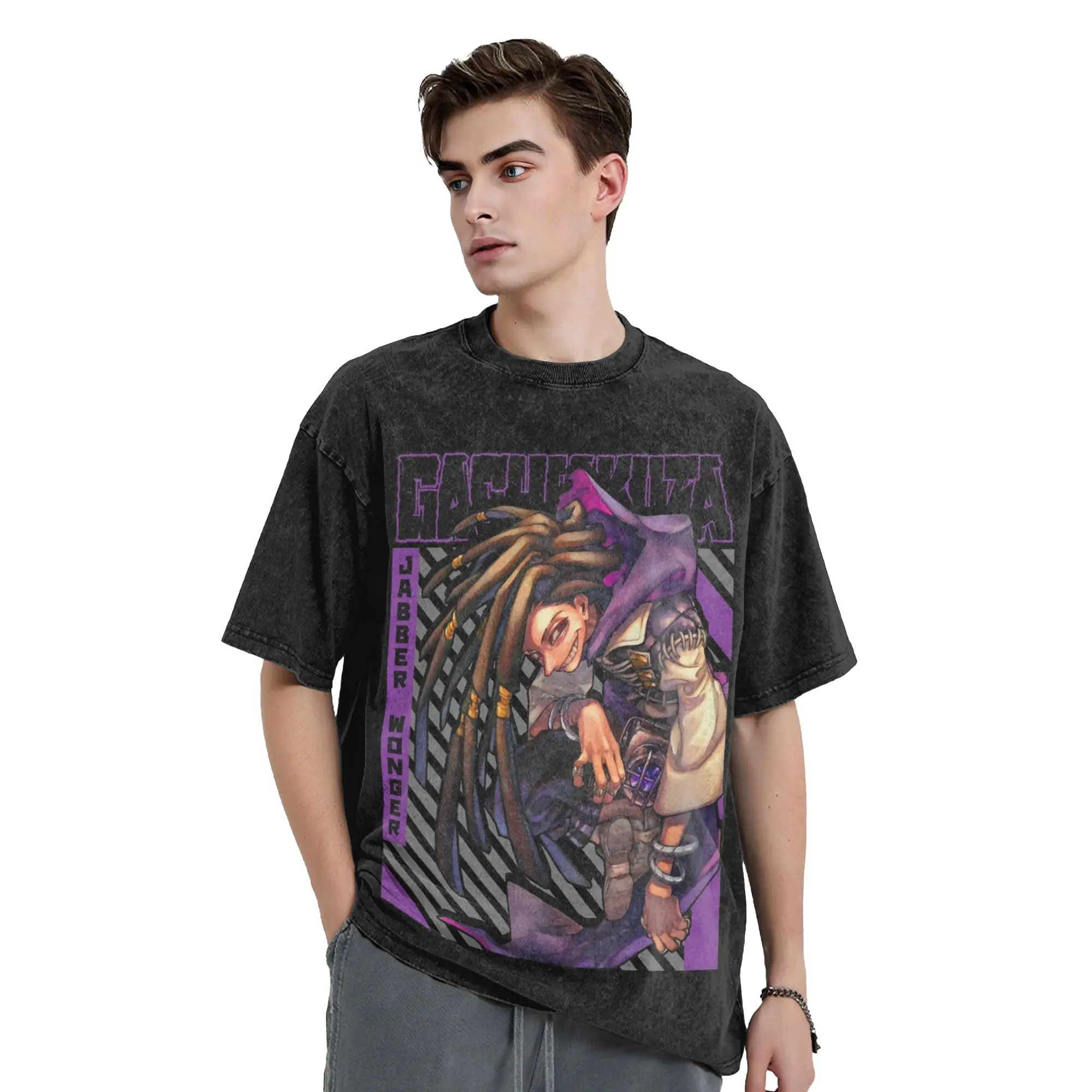 Jabber Wonger Gachiakuta Anime Washed T-Shirts Streetwear Hip Hop Vintage T-Shirts T-Shirts Tops für Männer Kurzarm Street Summer – Detail 1