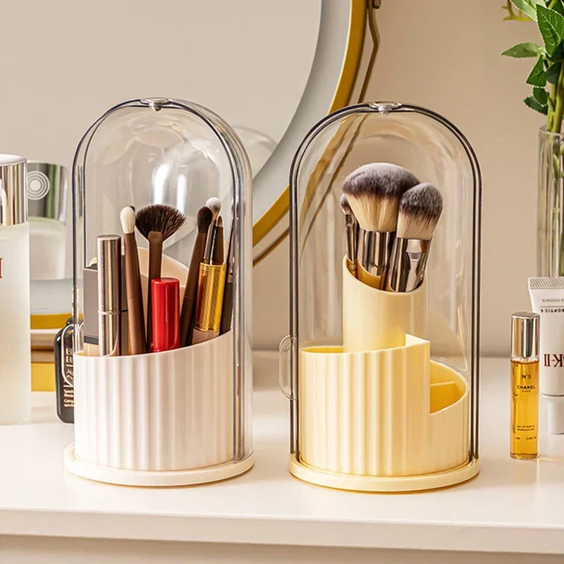 

Rotatable Makeup Brush Holder with Lid Dustproof Makeup Organizer for Vanity Lipstick Eyebrow Pencil Eye Shadow Cosmestics Box