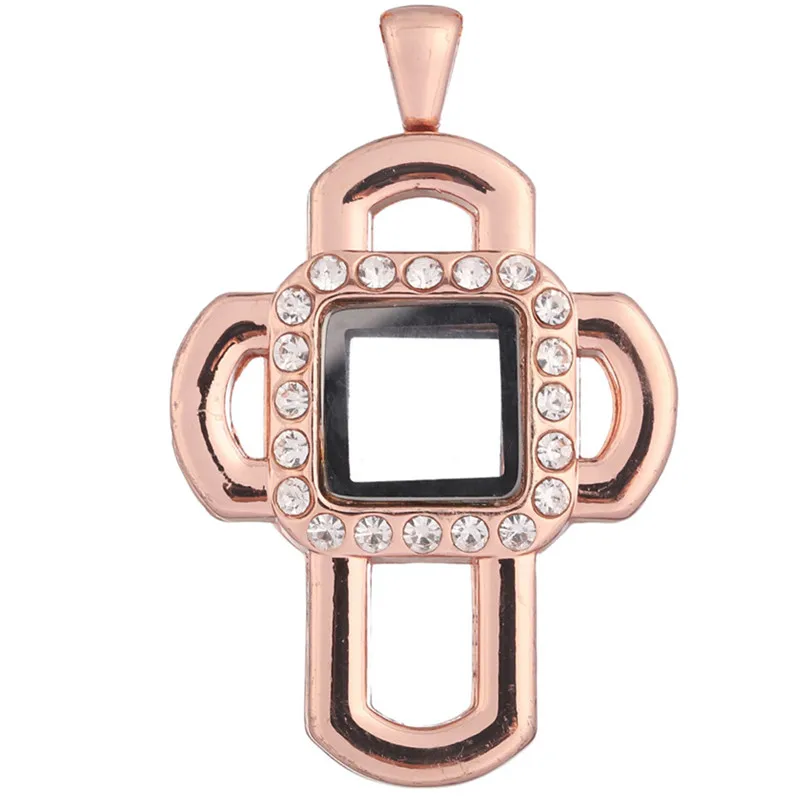 10PCS Cross Center Square Drill With Smooth Corners Floating Locket Alloy Pendant Charm Jewelry Making Necklace Keychain
