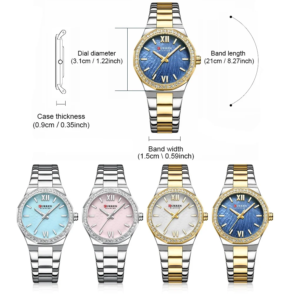 Women's Watch CURREN 2025 Romantic Luxury Dial with Rhinestones Stainless Steel Band Slim Wristwatch for Ladies Waterproof - 2