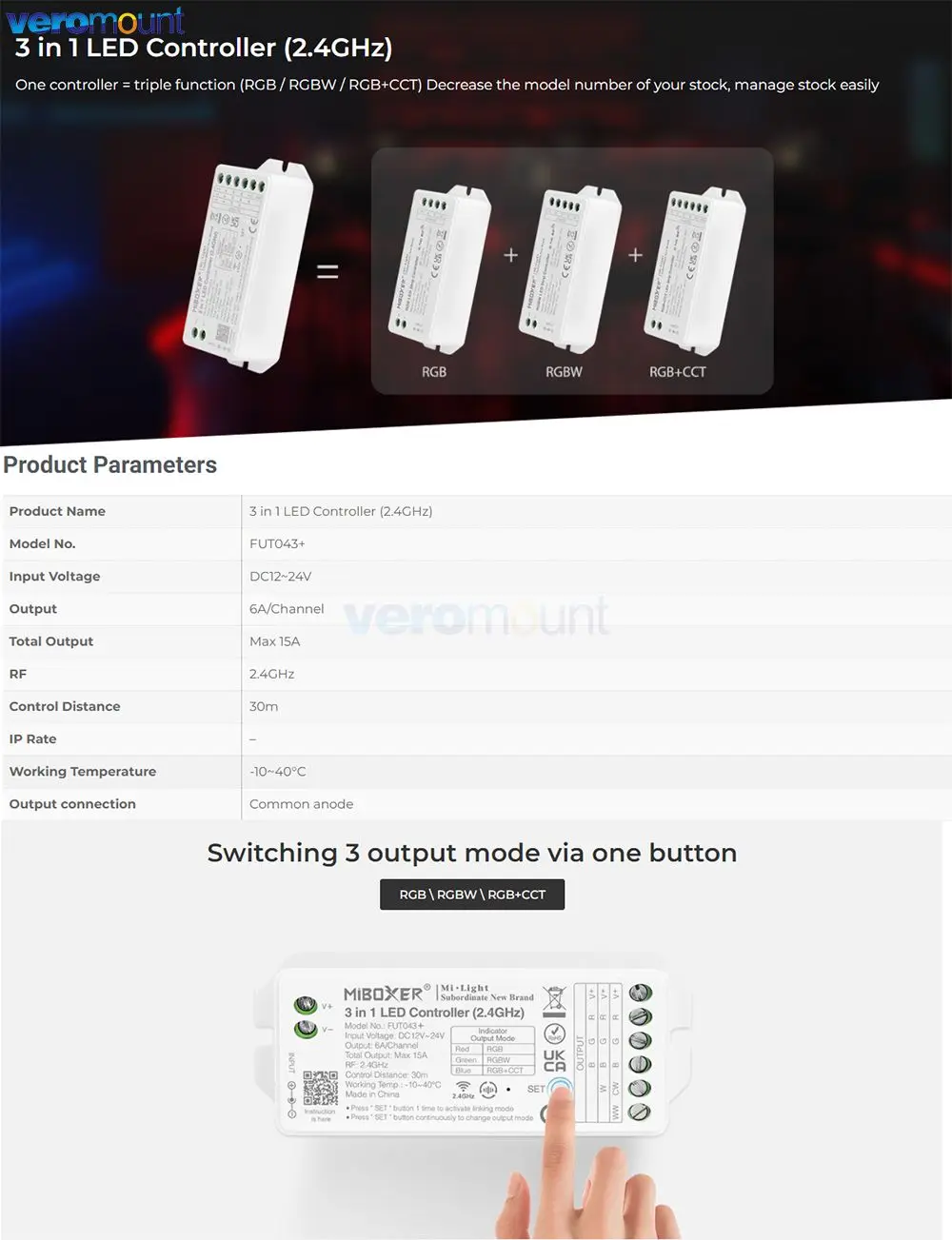 MiBoxer-Smart LED Strip Controller, 3 em 1,