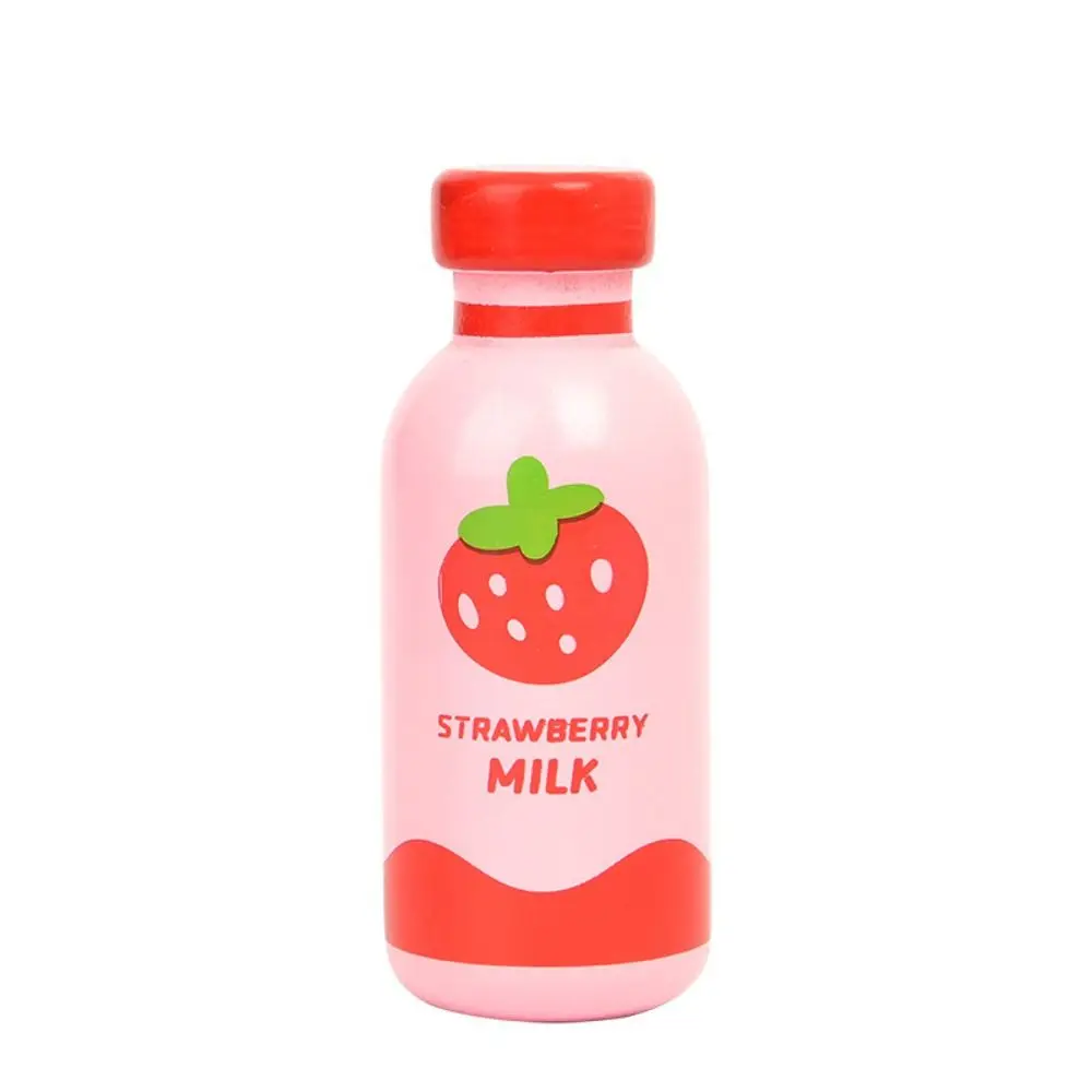 Pretend Play Drink Bottle Strawberry Milk Imitation Game Kitchen Food Toys Learning Simulation Wooden Milk Drink Play House
