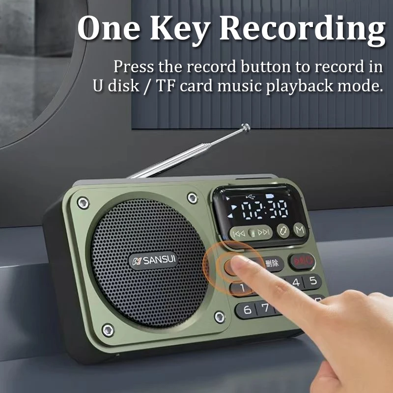 Portable Mini FM Radio Pocket FM Radios Receiver Bluetooth Speaker  TF/USB/Headphones Music Player Recorder with LED Display