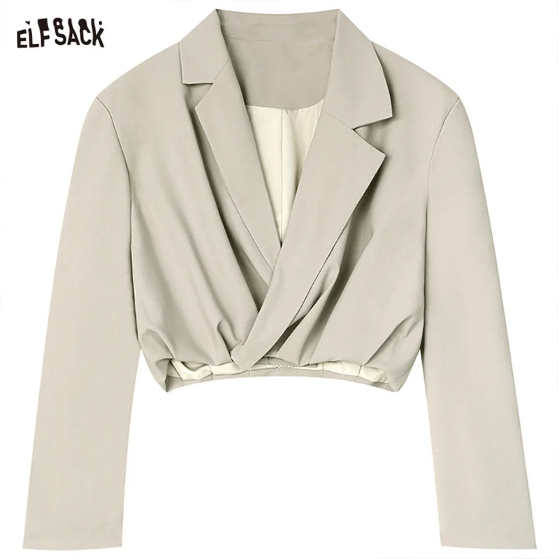ELFSACK temperament frill cropped blazer coat for women 2024 spring new office style lapel casual style hot girl loose top coat