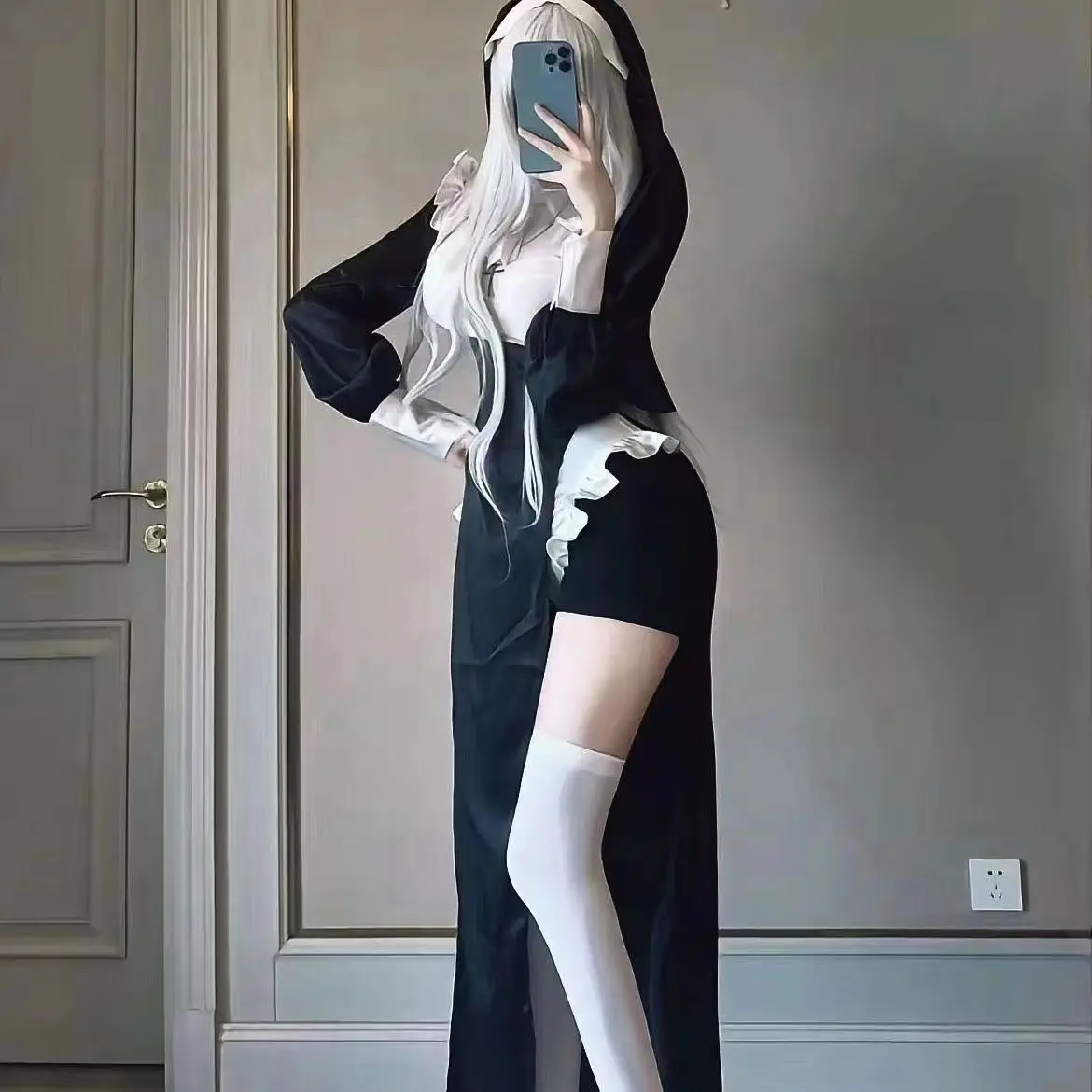 

Anime Cosplay Nun Sexy Nuns Uniform Black Dress Halloween Daily Costumes for Women Nun Cosplay