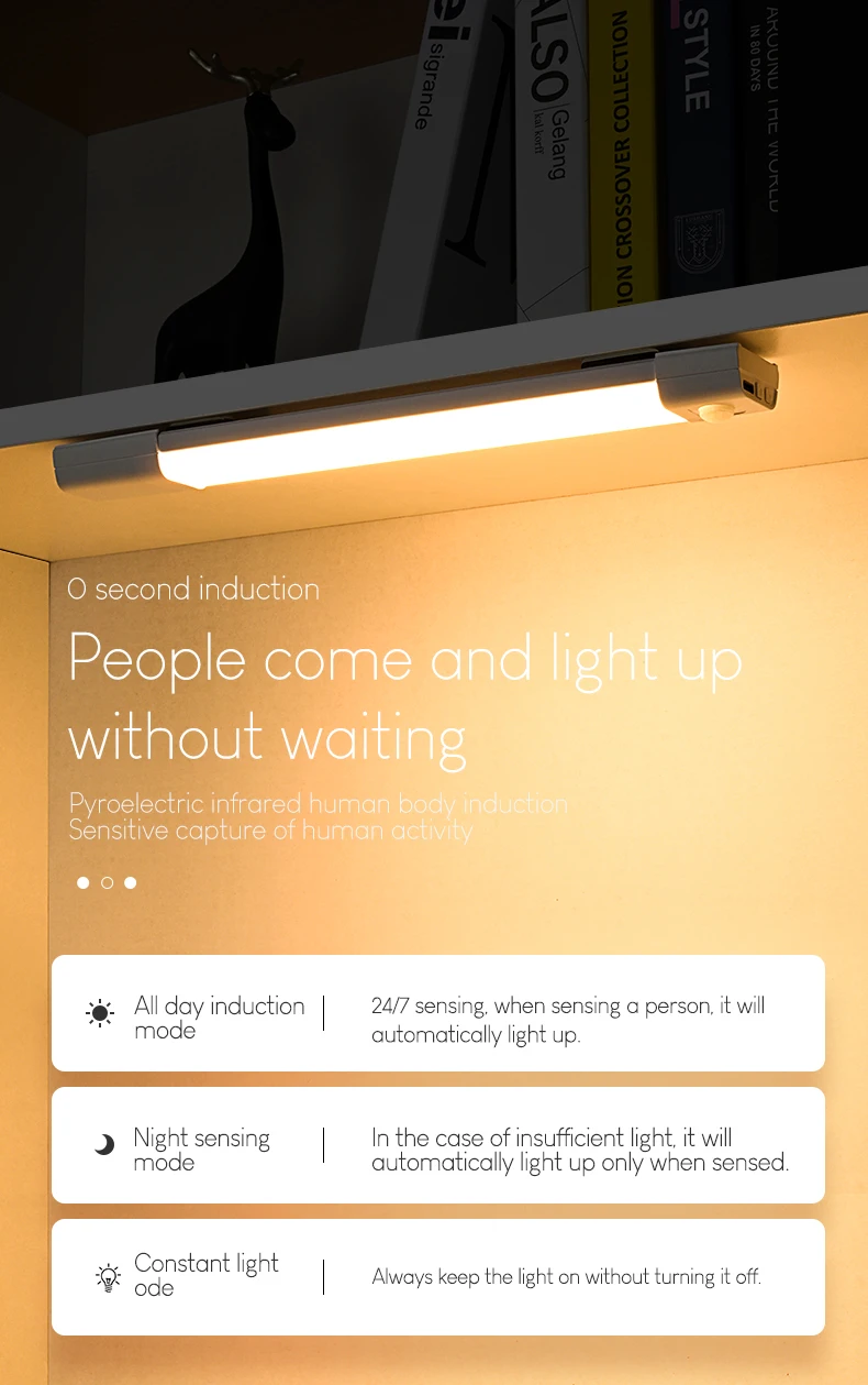 Description Picture 4 of itemJoollySun Led Light Motion Sensor Lamp Under  Cabinet Lighting for Kitchen Wardrobe Closet Rechargeable Wireless Night Lights