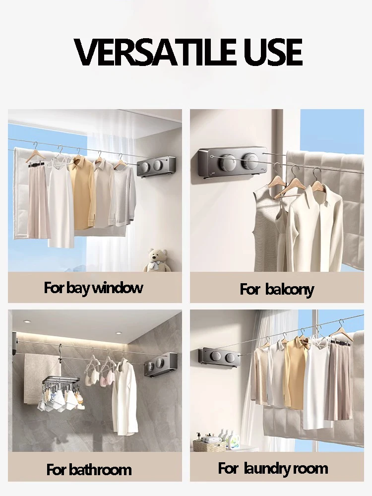Retractable Clothesline Collection Laundry Extendable Wall Clothesline Clothes Hanger Retractable Clothe Horse Drying Rack 5
