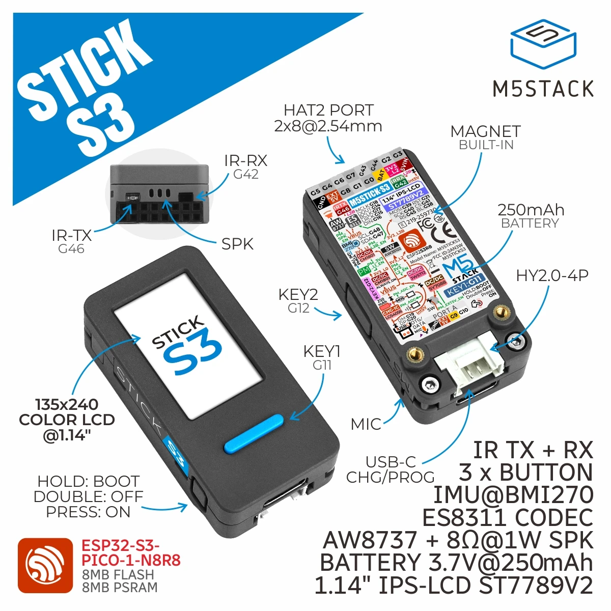 โมดูล IoT พัฒนา M5StickS3 ESP32S3